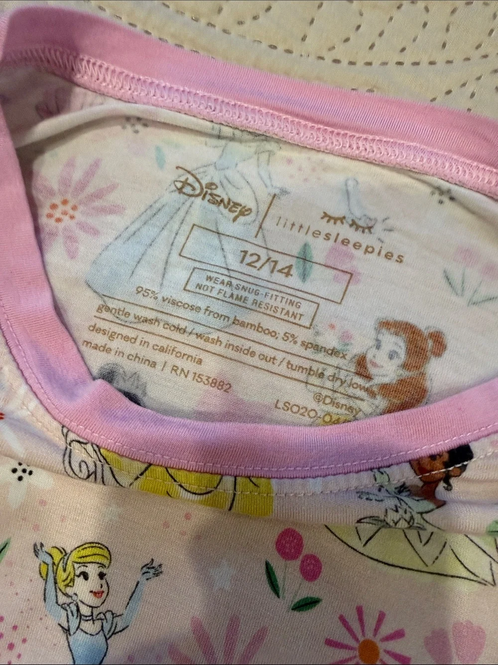 Little Sleepies Disney Girls' Pink Princess Floral Cotton Pajama Set